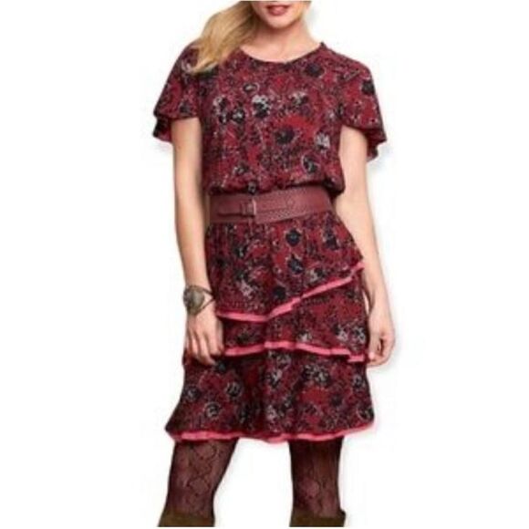 Matilda Jane Helena Dress Burgundy Floral Tiered Medium - Picture 2 of 6